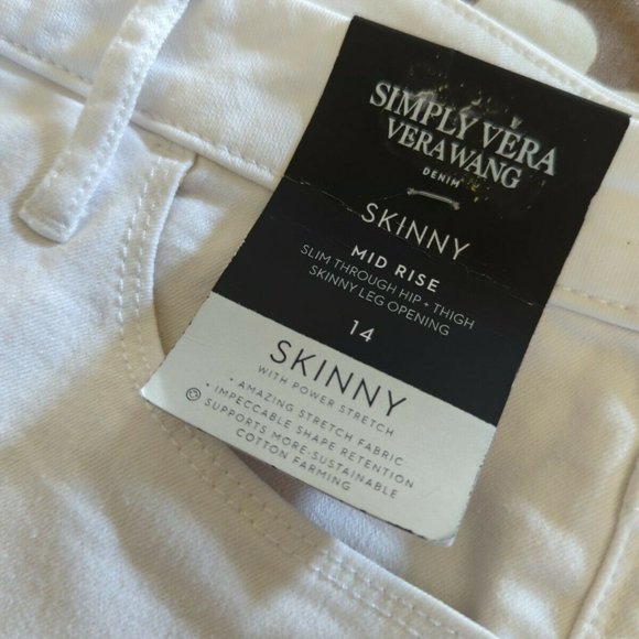 Simply Vera Wang Button Fly Skinny Mid-rise White Denim Jeans Size 14 - Picture 6 of 12
